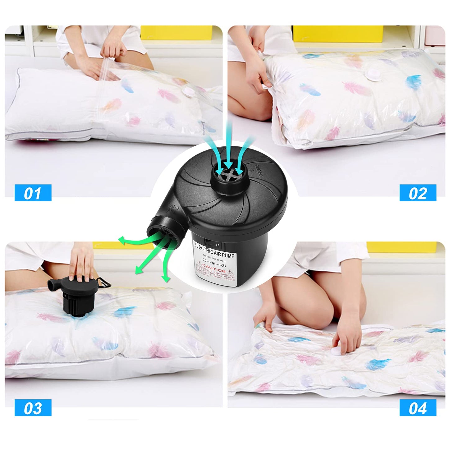 AGPTEK Electric Air Pump,Portable Air Pump with 3 Nozzles, 4.5kPa Quick-Fill,110V AC/12V DC Inflator/Deflator Pumps for Outdoor Camping, Inflatable Air Mattress Beds, Boats, Swimming Ring