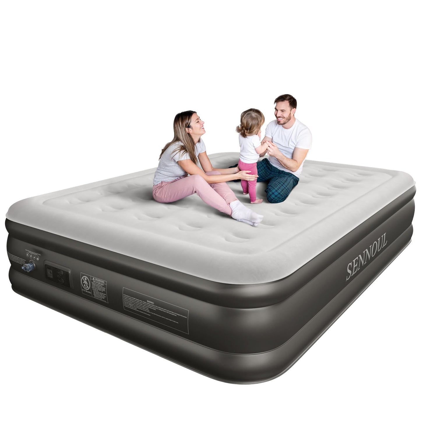 SENNOUL Air Mattress Queen with Built in Pump - Upgraded Blow Up Bed,2 Mins Quick Self Inflatable and Deflate, 18"/650lbs Max, Strong Support, Flocked Top, Puncture Resistant, for Camping,Home,Guests
