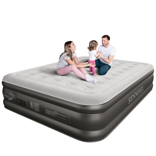 SENNOUL Air Mattress Queen with Built in Pump - Upgraded Blow Up Bed,2 Mins Quick Self Inflatable and Deflate, 18"/650lbs Max, Strong Support, Flocked Top, Puncture Resistant, for Camping,Home,Guests