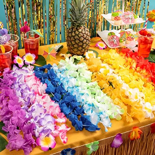 Joyin Toy 60 Counts Hawaiian Leis Bulk, Tropical Flower Lei Hawaiian Lei Beach Hawaii Luau Party Favors Decoration Birthday Party Supplies