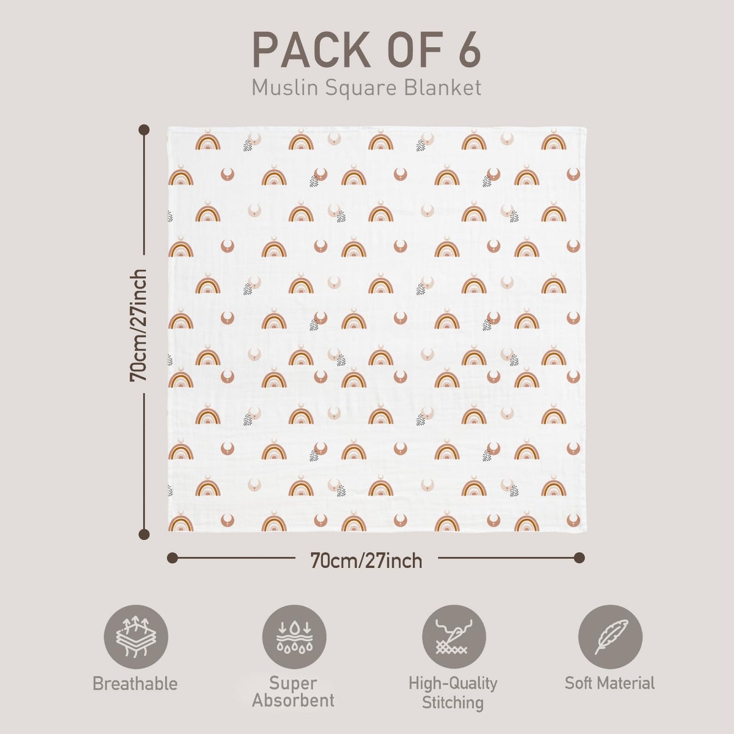 GLLQUEN BABY Receiving Blanket Boy Cotton Muslin Swaddle Blankets Girl Newborn Squares Breathable & Soft Thin Baby Blankets Cloths Double Absorbent Infant Swaddling Wrap - 6 Pack (Sun)
