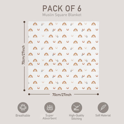 GLLQUEN BABY Receiving Blanket Boy Cotton Muslin Swaddle Blankets Girl Newborn Squares Breathable & Soft Thin Baby Blankets Cloths Double Absorbent Infant Swaddling Wrap - 6 Pack (Sun)