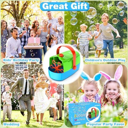 Bubble Machine Durable Automatic Bubble Blower, 18000+ Big Bubbles Per Minute Bubbles for Kids Toddlers Bubble Maker Operated by Plugin or Batteries Bubble Toys for Indoor Outdoor Birthday Party