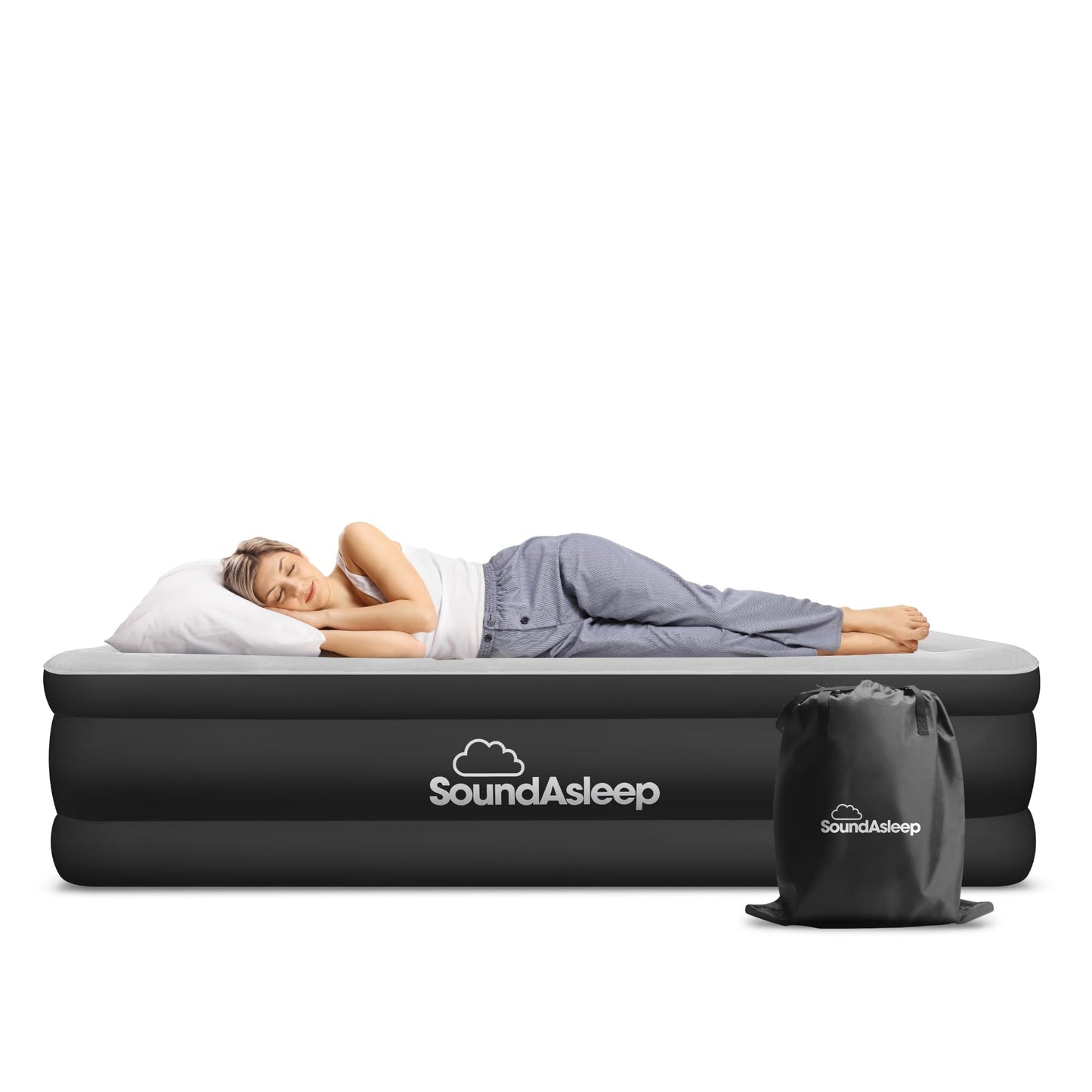 SoundAsleep Dream Series Luxury Air Mattress with ComfortCoil Technology & Built-in High Capacity Pump for Home & Camping- Double Height, Adjustable, Inflatable Blow Up, Portable - Queen Size