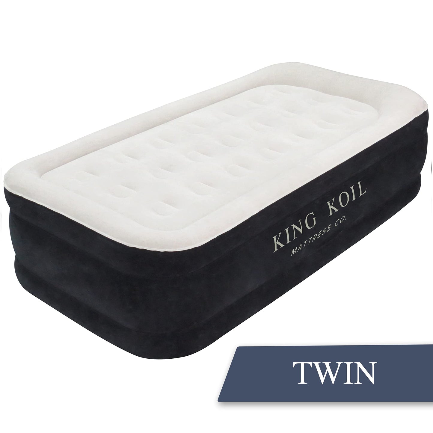 King Koil Luxury Twin Air Mattress with Built in Pump, 20” Double High Twin Size Premium Airbed, Inflatable Blow Up Mattress, Waterproof, 1-Year Warranty