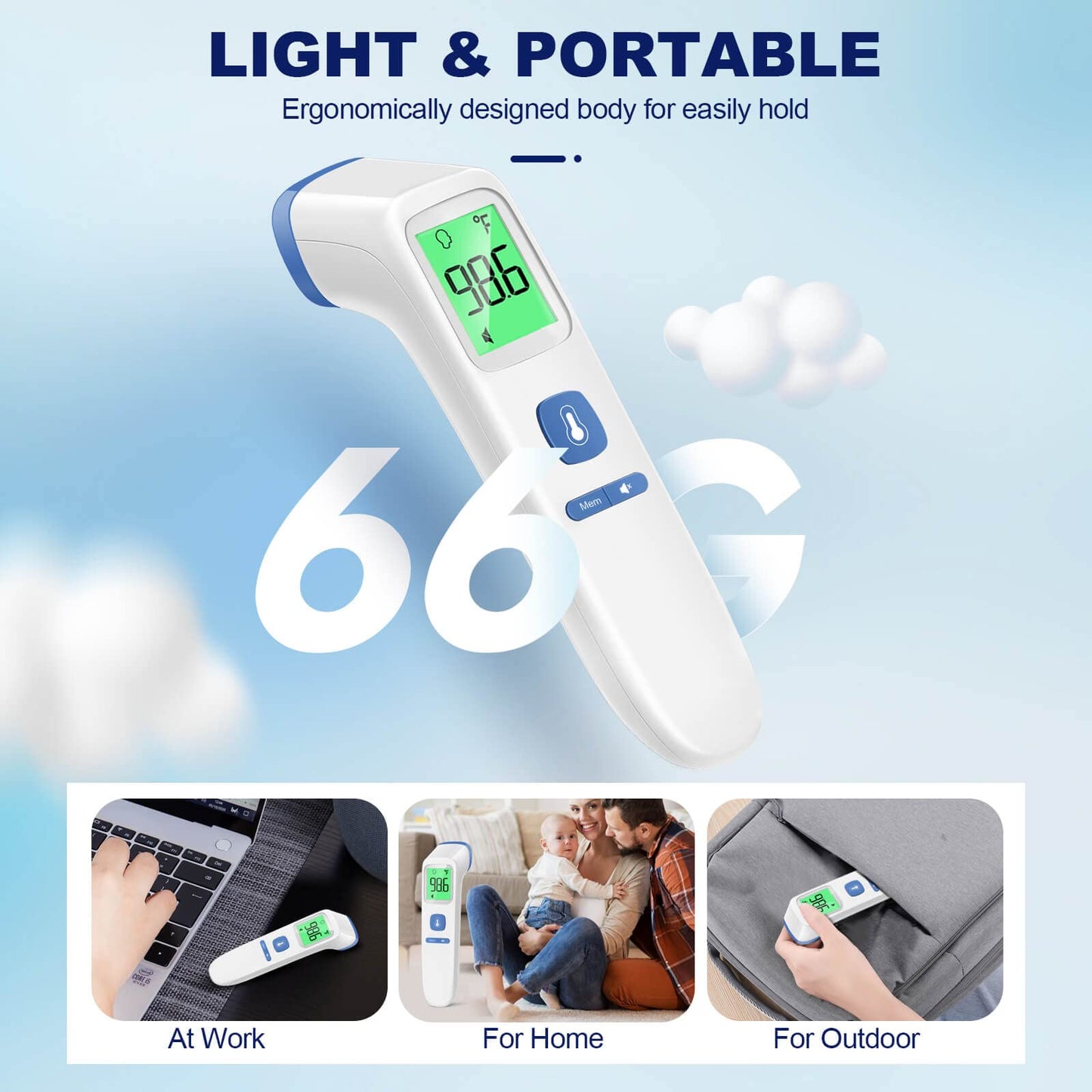 Thermometer for Adults and Kids, Digital Forehead Thermometer with Fever Alarm, Silent Mode & 35-Set Memory, Object 2 in 1 Mode