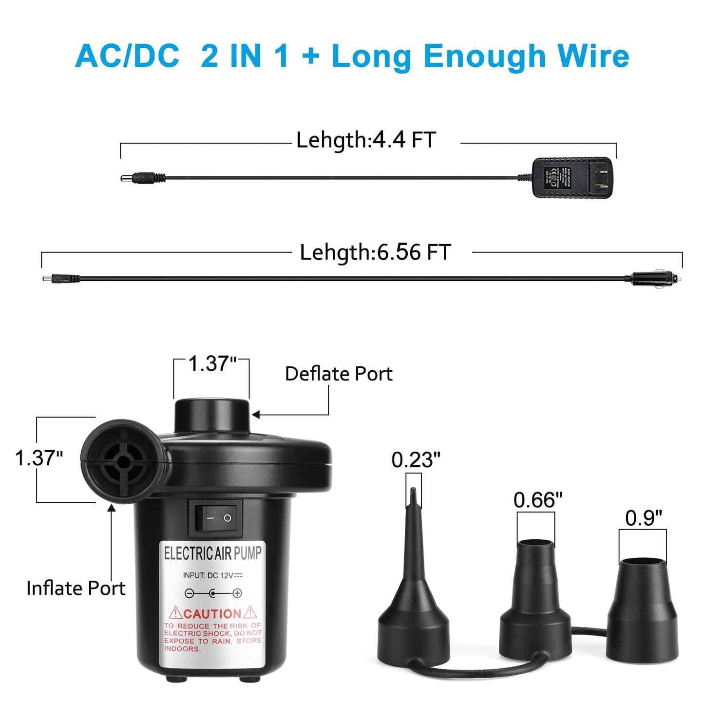 AGPTEK Electric Air Pump,Portable Air Pump with 3 Nozzles, 4.5kPa Quick-Fill,110V AC/12V DC Inflator/Deflator Pumps for Outdoor Camping, Inflatable Air Mattress Beds, Boats, Swimming Ring