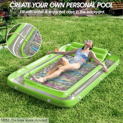 Inflatable Tanning Pool Lounger Float - Jasonwell 4 in 1 Sun Tan Tub Sunbathing Pool Lounge Raft Floatie Toys Water Filled Tanning Bed Mat Pad for Adult Blow Up Kiddie Pool Kids Ball Pit Pool