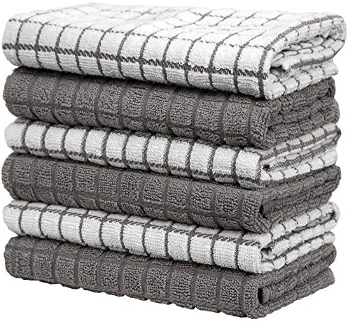 Bumble Kitchen Towels | 100% Cotton Dish Towels with Hanging Loop | 16"x 28" | 380GSM | Absorbent Kitchen Towel Set | 6 Pack, Gray