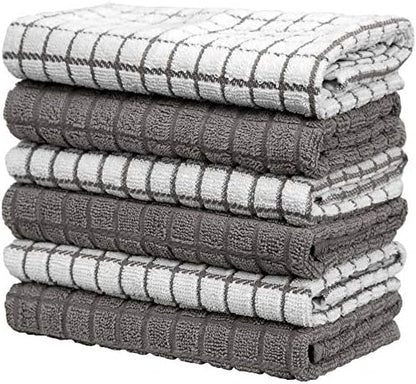 Bumble Kitchen Towels | 100% Cotton Dish Towels with Hanging Loop | 16"x 28" | 380GSM | Absorbent Kitchen Towel Set | 6 Pack, Gray