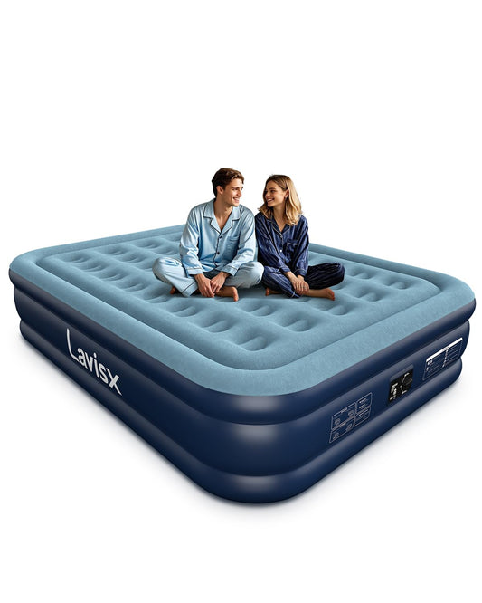 Lavisx Queen Air Mattress with Built in Pump 16" Blow Up Mattress Raised Air Bed, 3 Mins Quick Self Inflatable with Storage Bag for Guest and Home