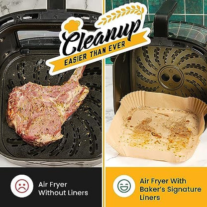 250 pcs Air Fryer Liners, Disposable Airfryer Paper Liners – Non-Stick and Oil Proof for Easy Cleanup, Great for Oven, Pans & Baking – 8” Square for 5-8 qt Basket by Baker's Signature