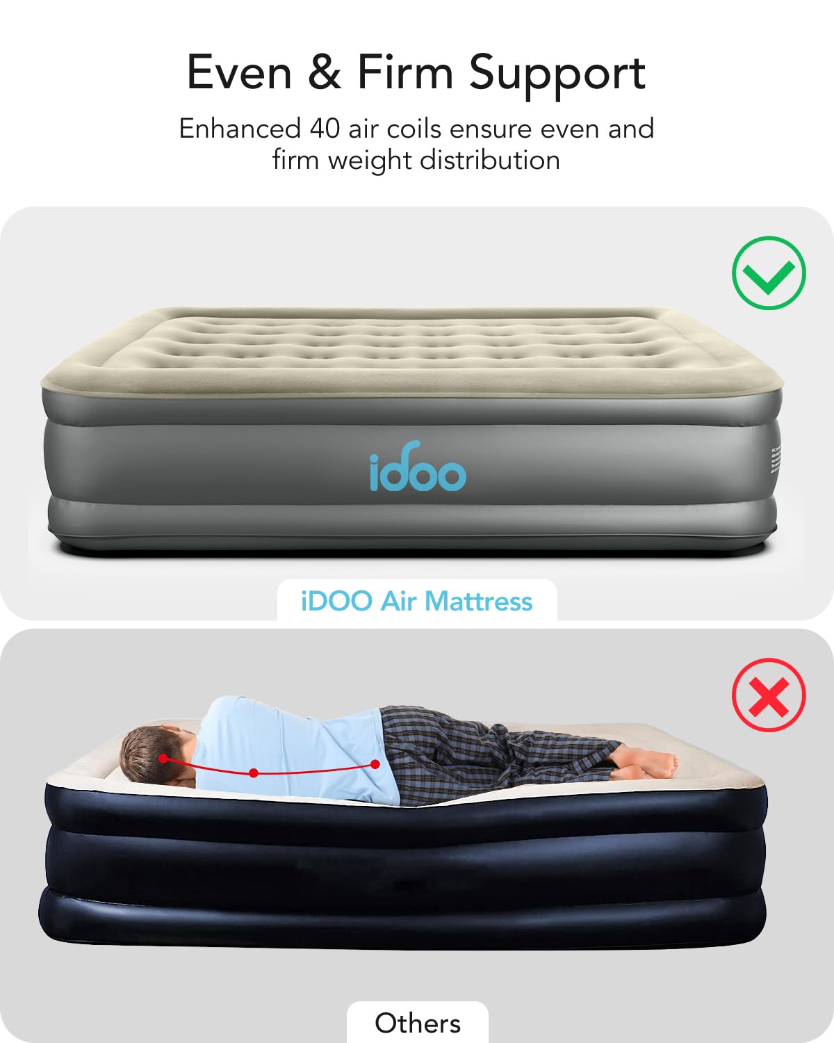 iDOO Air Mattress Queen with Built in Pump, Inflatable Mattress Queen Size, 18" Raised Blow up Mattress for Camping, Guests, Portable & Waterproof Air Bed, Colchon Inflable