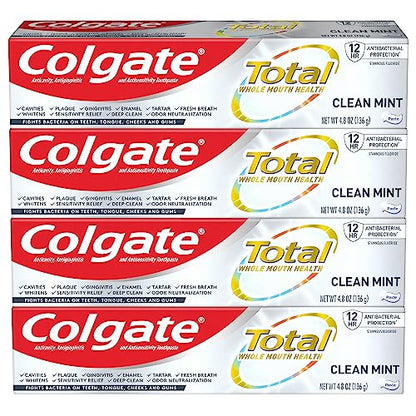 Colgate Total Toothpaste with Whitening, Clean Mint, 4.8 Ounce (Pack of 4)