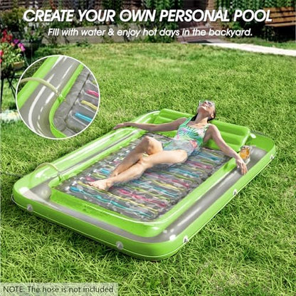 Inflatable Tanning Pool Lounger Float - Jasonwell 4 in 1 Sun Tan Tub Sunbathing Pool Lounge Raft Floatie Toys Water Filled Tanning Bed Mat Pad for Adult Blow Up Kiddie Pool Kids Ball Pit Pool