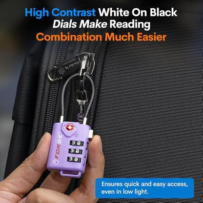 Forge TSA Approved Luggage Locks, Re-settable Combination with Alloy Body, Purple 4 Locks.