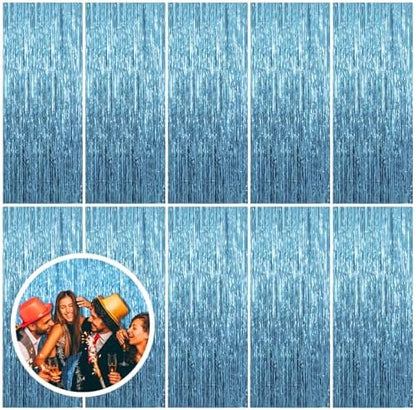 10 Pack Blue Backdrop Curtain Tinsel Streamers Ocean Themed Decor Birthday Party Decorations Foil Fringe Backdrop Graduation Baby Shower Bachelorette Winter Party Decorations Supplies