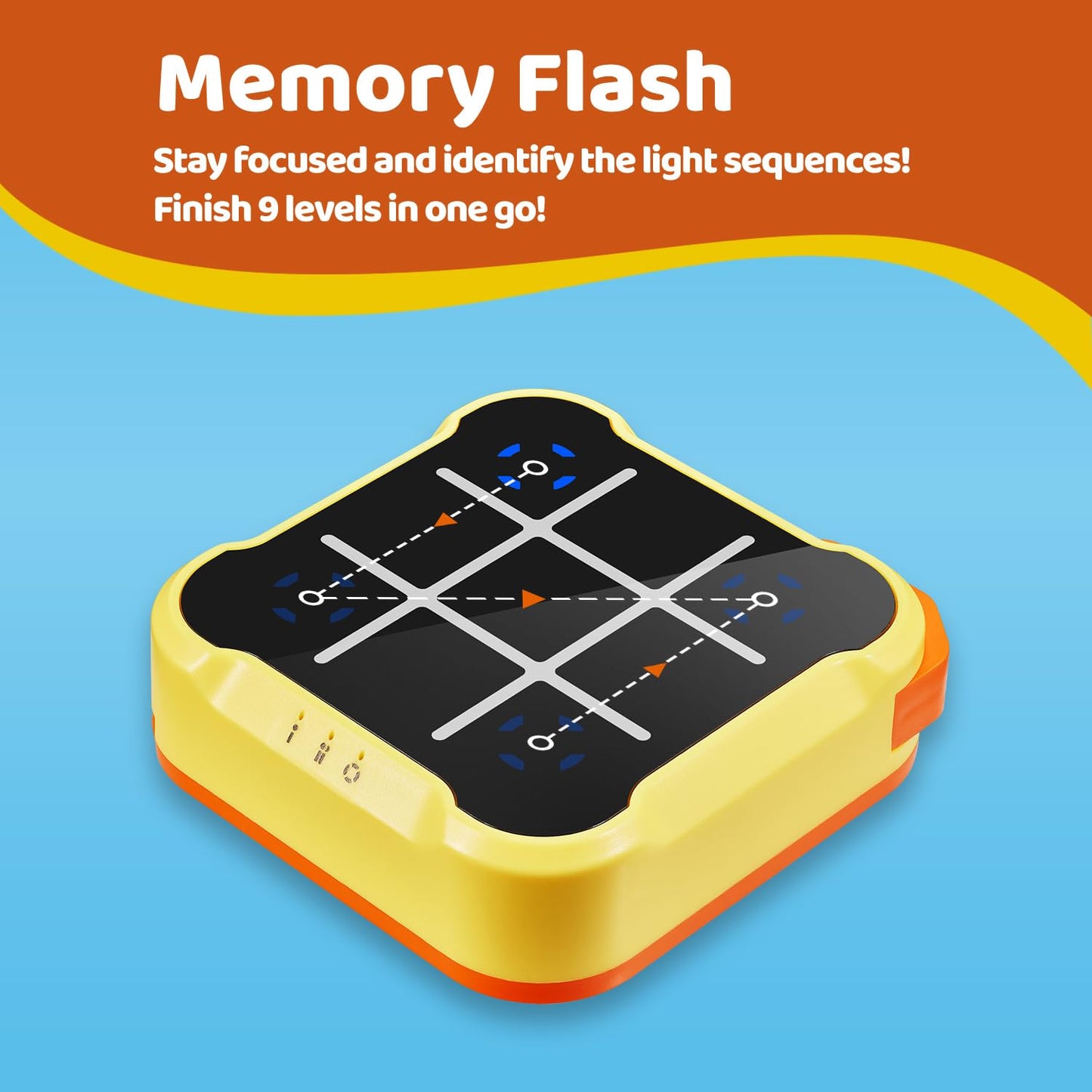 Handheld Electronic Tic Tac Toe Bolt Game, 4-in-1 Puzzle Game Console Brain and Memory Games - Ideal Birthday for Kids and Adults, Yellow