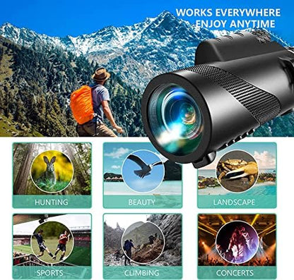 80x100 Monocular-Telescope High Powered for Smartphone Monoculars for Adults High Definition Monocular Telescope for Stargazing Hunting Wildlife Bird Watching Travel Camping Hiking