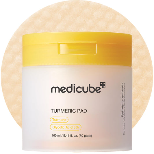 medicube Kojic Acid Turmeric Clarifying Toner Pad for Troubled Skin & Use After Spot Care | Soothing & Calming with Kojic Acid, Turmeric, Niacinamide, and Glycolic Acid | Korean Skin Care, 70 Pads