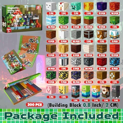 300 PCS 0.8in Magnetic Blocks - Magnet Toys for Kids, Magnetic Building Blocks Cubes, Stacking Magnets, School STEM Toys Birthday Gifts for Boys and Girls Age 3+ Years Old (Theme: Portal)