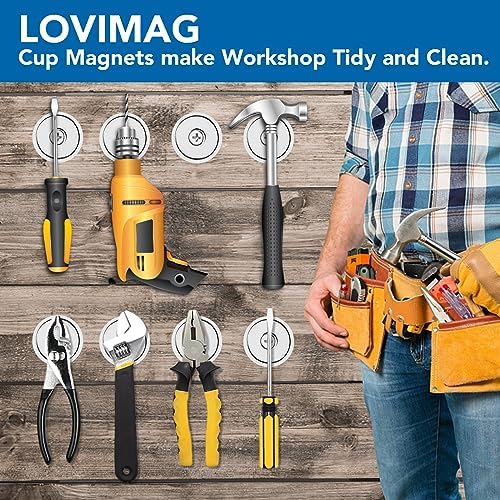 LOVIMAG Strong Magnets,150lb+ Waterproof Super Strong Neodymium Magnet with Hole,Strong Rare Earth Cup Magnets with Heavy Duty Countersunk Hole and Screws for Tool Room,Workplace(Silver, 10 Pack)
