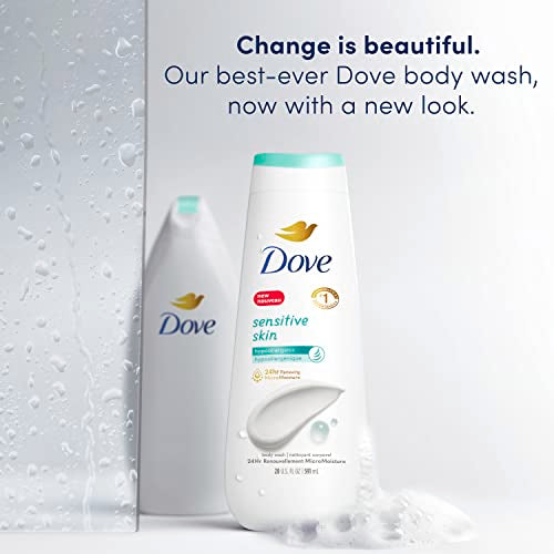 Dove Body Wash Sensitive Skin 4 Count Hypoallergenic, Paraben-Free, Sulfate-Free, Cruelty-Free, Moisturizing Skin Cleanser Effectively Washes Away Bacteria While Nourishing Skin 20 oz