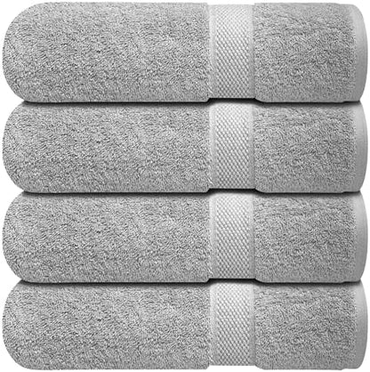 Infinitee Xclusives Luxury 100% Ring-Spun Cotton Bath Towels Set of 4 (27x54 inches) – Soft, Absorbent & Quick-Drying Towels for Bathroom, Gym, Spa & Hotel Use (Charming Grey, Bath Towels)