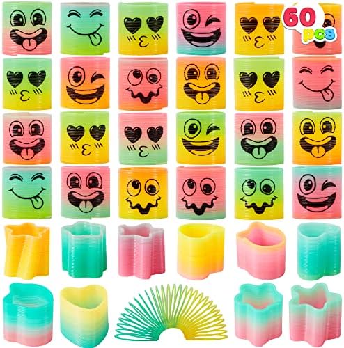 JOYIN 120 Pcs Spring Rainbow Party Favor, Mini Plastic Coil Spring Toy, Fidget Stress Coil Mini Springs Bulk Toys for Carnival Prize Birthday, Goodie Bag Stuffers