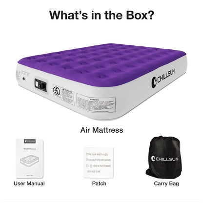 CHILLSUN Queen Air Mattress with Built in Pump,Elevated Durable Inflatable Mattresses with Storage Bag,13" Fast&Easy Inflating Blow Up Airbed,Camping Accessories for Travel&Guests&Home