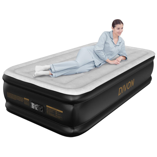 DIVON Twin Air Mattress with Built in Pump Raised,18” Inflatable Mattress with Wave Design,Blow Up Mattress in 2 Mins,Single Twin Size Air Mattress for Guest, Thicker AirBed,Colchon Inflable-330Lbs