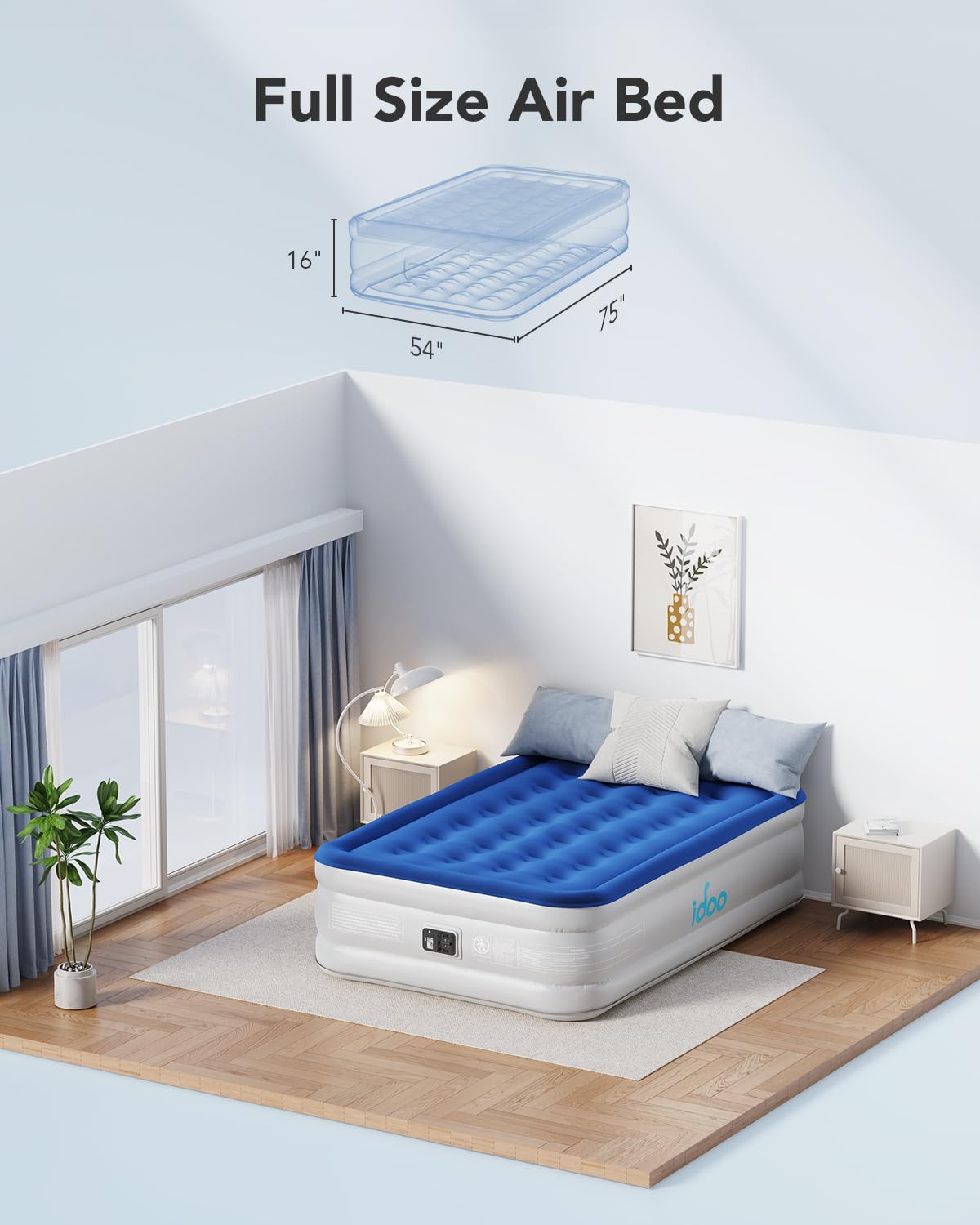 iDOO Air Mattress Full with Built in Pump, Blow up Mattress Full, Inflatable Mattress for Camping, Guest, Home, 3 Mins Inflation, Comfort Colchones Inflables, Air Bed