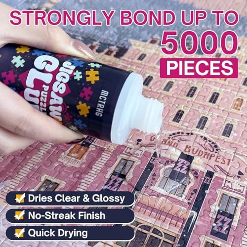 Jigsaw Puzzle Glue Clear (2 Pack), Puzzle Glue with Two Applicators, Easily Preserves Finished Puzzles, Quick-Drying, Non-Toxic & Water-Soluble for Adults, for 3000/4500/5000 Pieces