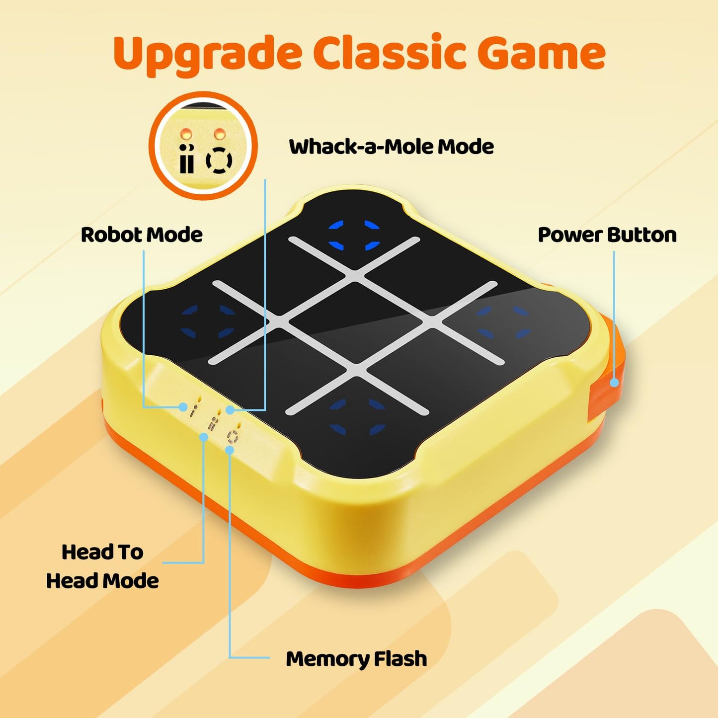 Handheld Electronic Tic Tac Toe Bolt Game, 4-in-1 Puzzle Game Console Brain and Memory Games - Ideal Birthday for Kids and Adults, Yellow