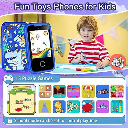 Kids Smart Phone for Boys, Christmas Birthday Gifts for Boy Girl Age 3-10 Kids Toys Cell Phone, 2.8" Touchscreen Toddler Learning Play Toy Phone with Dual Camera, Game, Music Player, 8GB Card Blue