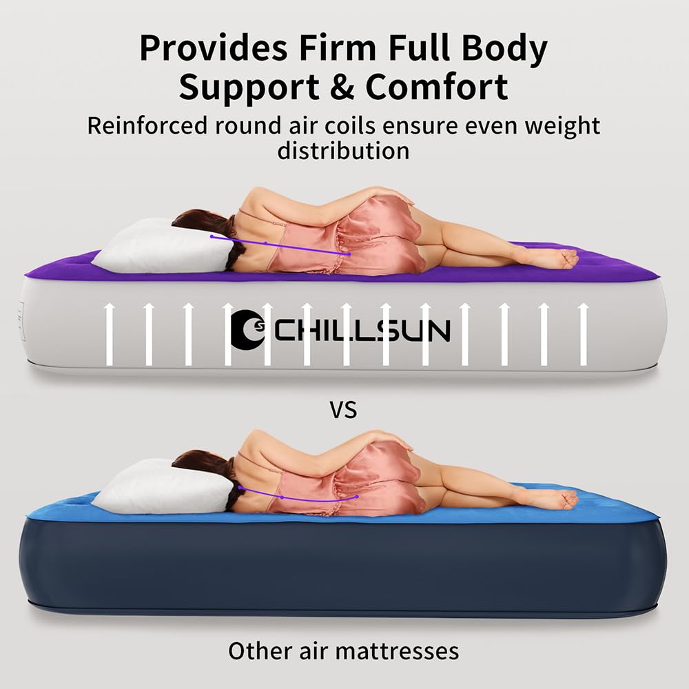 CHILLSUN Queen Air Mattress with Built in Pump,Elevated Durable Inflatable Mattresses with Storage Bag,13" Fast&Easy Inflating Blow Up Airbed,Camping Accessories for Travel&Guests&Home