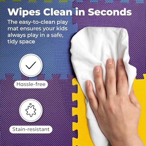 MioTetto Foam Floor Tiles for Kids - Non-Toxic Comfortable Baby Play Mat and Interlocking Foam Tiles, Fits with 50x50 Playpen Mat for Crawling & Development, Soft Play Mat for Babies 6-12 Months