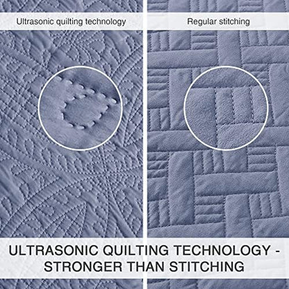 Love's cabin Quilts for Queen Bed Blue Bedspreads - Soft Bed Summer Lightweight Bedspread Comforter - Modern Style Coin Pattern Coverlet for All Season - 3 Pieces (1 Quilt, 2 Pillow Shams)