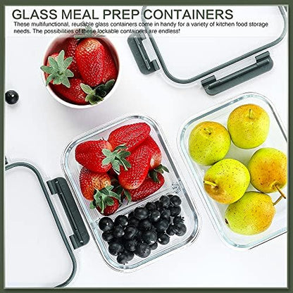 10 Packs 30 oz Glass Meal Prep Containers,Glass Food Storage Containers with Lids,Airtight Glass Lunch Bento Boxes,Microwave,Freezer and Dishwasher,Gray