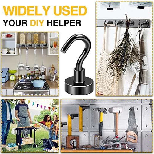 DIYMAG Outdoor Hooks for Hanging String Lights, Balck Magnetic Hooks Strong 30lbs+ Hanging Party Light Wall Cable for Outside Cruise Cabin Refrigerator Fridge Grills Must Have 60PCS