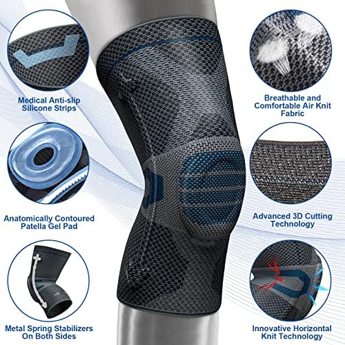 NEENCA Professional Knee Brace for Pain Relief, Medical Knee Compression Sleeve, Knee Support with Horizontal Knit Tech for Meniscus Tear, ACL, Arthritis, Joint Pain, Runner, Workout- FSA/HSA APPROVED