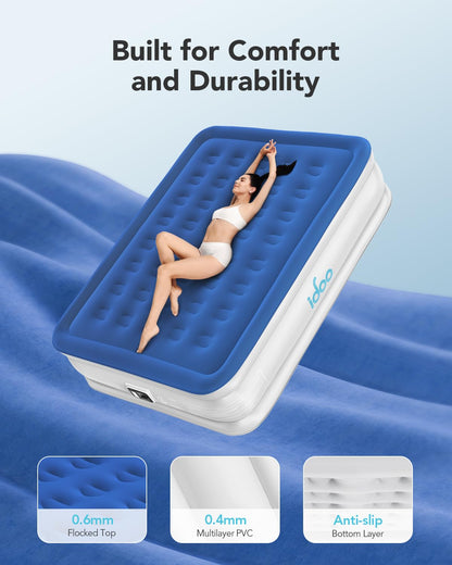 iDOO Air Mattress Queen with Built in Pump, Blow up Mattress, Inflatable Mattress Queen Size for Guests, Home, Camping, 3 Mins Inflation/Deflation, Upgraded Colchones Inflables, Comfort Air Bed