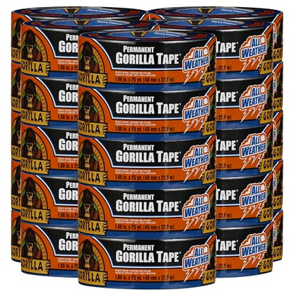 Gorilla All Weather Duct Tape, Black, 1.88" x 25 yd (Pack of 25) - UV and Temperature Resistant Waterproof Tape for Outdoor Repairs