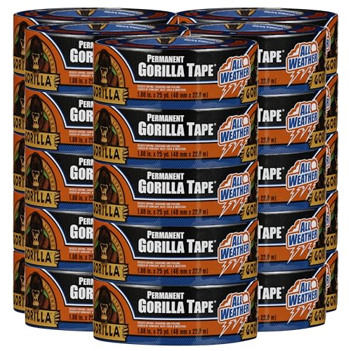 Gorilla All Weather Duct Tape, Black, 1.88" x 25 yd (Pack of 25) - UV and Temperature Resistant Waterproof Tape for Outdoor Repairs
