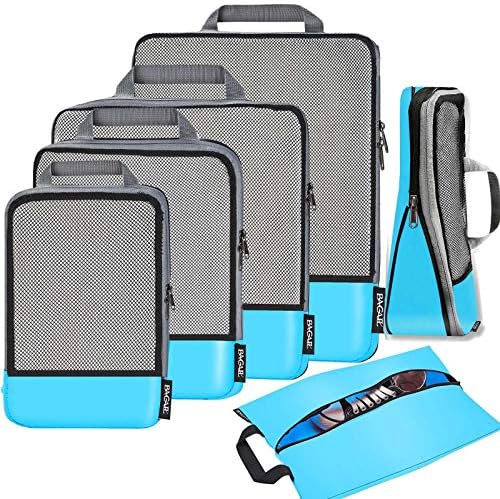 BAGAIL 4 Set/6 Set/8 Set Compression Packing Cubes Travel Accessories Expandable Packing Organizers (Half Mesh, 6-Blue)