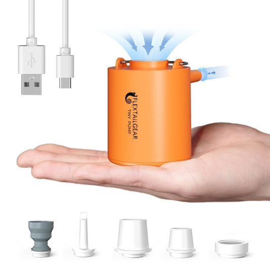 FLEXTAILGEAR Tiny Pump Portable Air Pump Ultra-Mini Air Pump with 1300mAh Battery USB Rechargeable to Inflate Deflate for Pool Floats Air Bed Air Mattress Swimming Ring Vacuum Storage Bags (Orange)