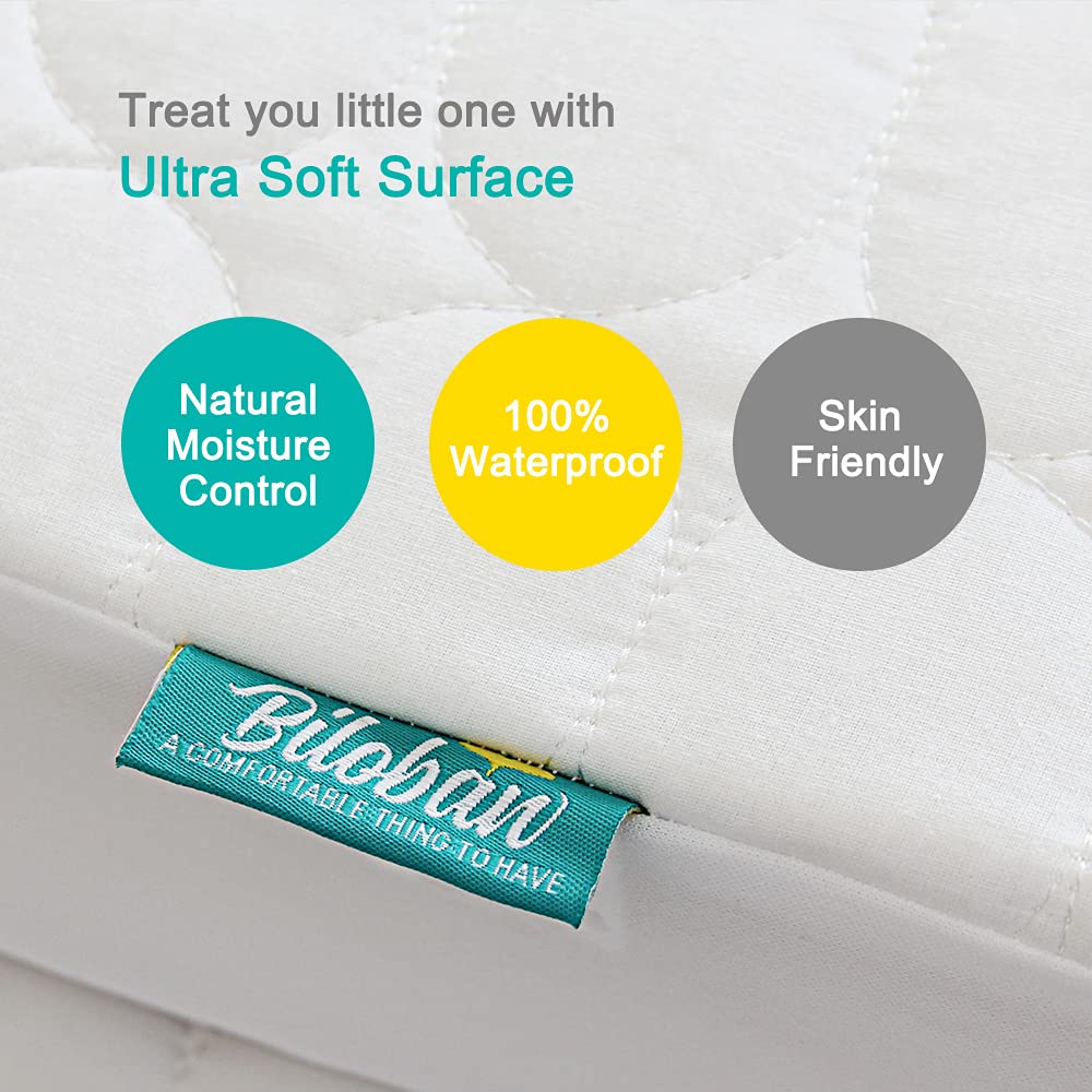 Crib Mattress Protector Sheets Waterproof 2 Pack, Quilted Crib Mattress Pad Cover Fitted Fits for Toddler Bed Mattress, White, 52” x 28”