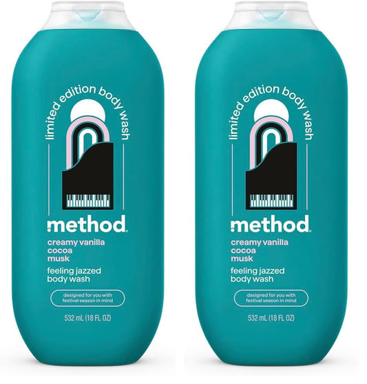 Method Limited Edition Body Wash, Feeling Jazzed with notes of Creamy Vanilla, Cocoa, and Musk, 18oz (Pack of 2)