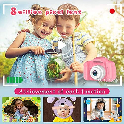 Seckton Upgrade Kids Selfie Camera, Christmas Birthday Gifts for Girls Age 3-9, HD Digital Video Cameras for Toddler, Portable Toy for 3 4 5 6 7 8 Year Old Girl with 32GB SD Card-Pink