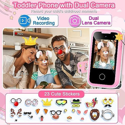 Kids Phone for Girls Toys, Gifts for 3 4 5 6 7 8 9 Year Old Girls Boys Christmas Birthday Kids Toys, Touchscreen Toddler Learning Cell Toy Phone with Dual Camera, Game, Music Player, 8GB Card Pink